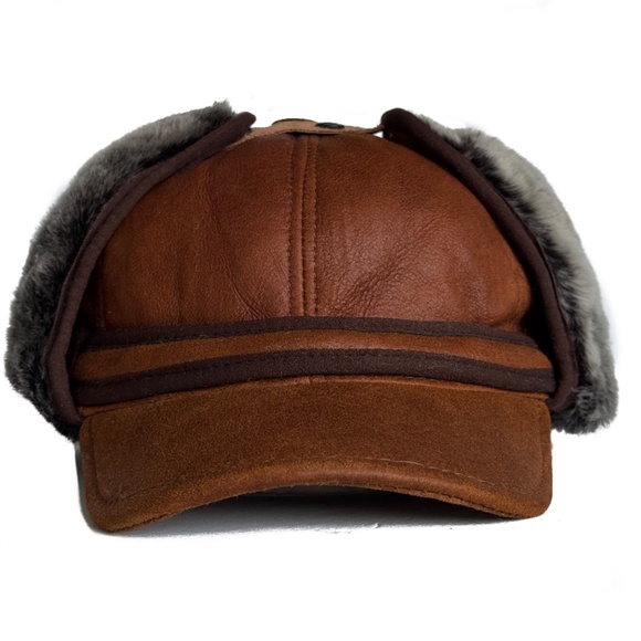 Real Shearling Sheepskin Leather Trapper Hat | Aviator Hat | Ushanka - Picture 1 of 6